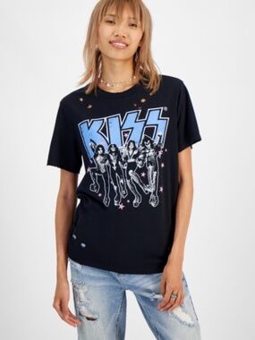 Grayson Threads the Label Juniors Kiss Distressed Graphic T-Shirt - SIZE M NWT